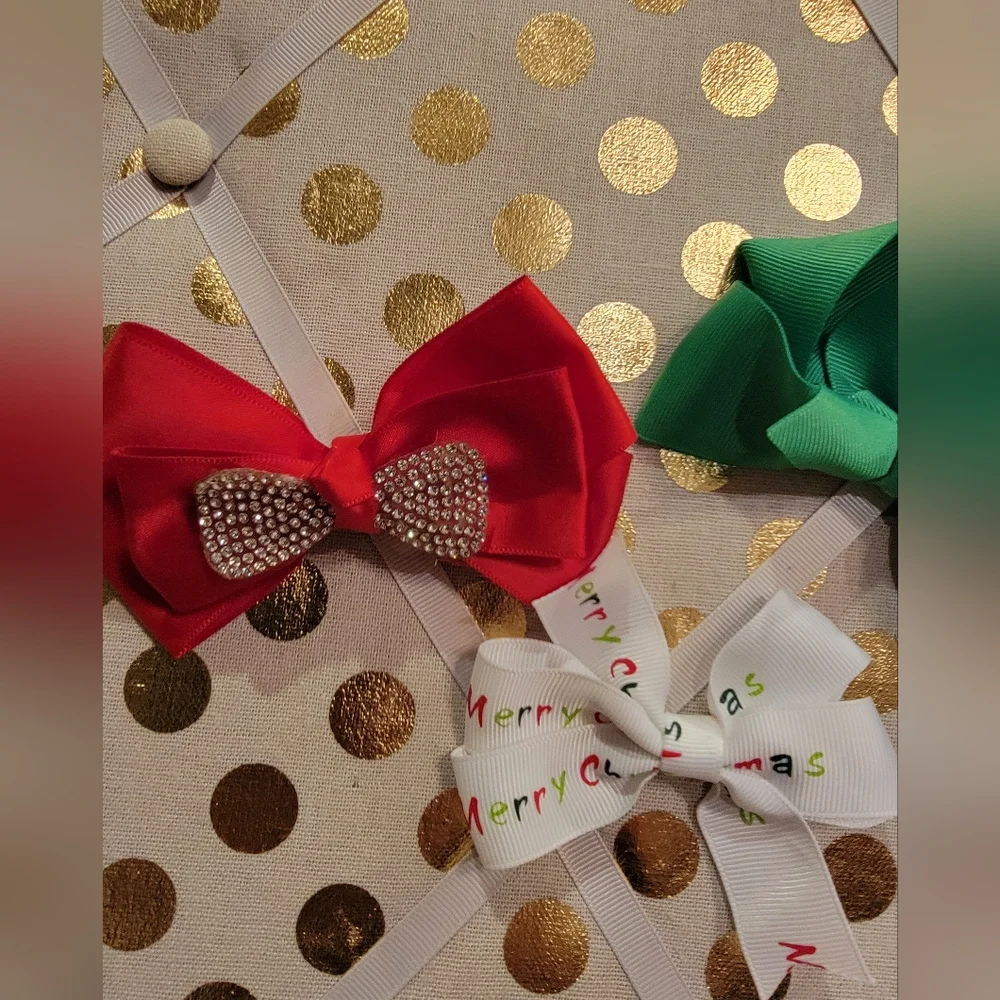 Kids Christmas Bow Set - Green, Red, White